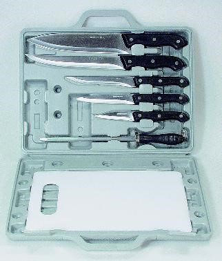 Bild von Messerset im Koffer (5 Messer + 1 Stahl + 1 Schneidunterlage)
