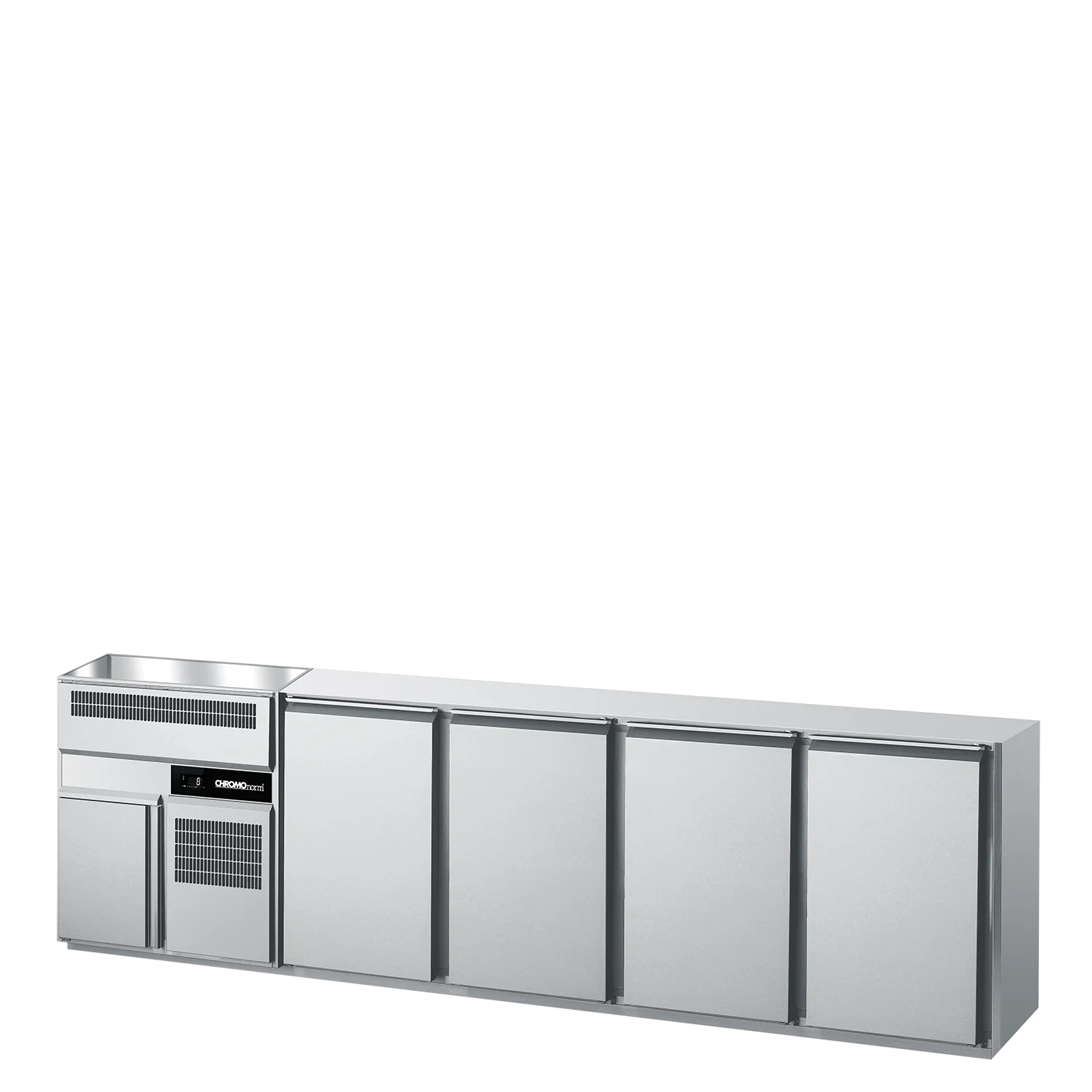 Bild von Getränketheke GN 1/1, 2 Becken links, 4 Türen, ohne Abdeckung, steckerfertig - 3000x656x930 mm