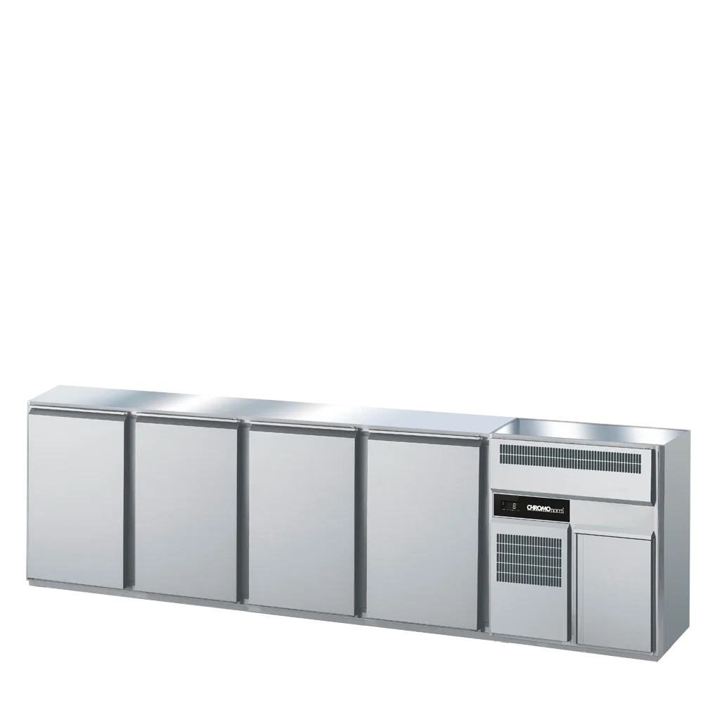 Bild von Getränketheke GN 1/1, 2 Becken rechts, 4 Türen, ohne Abdeckung - Zentralkühlung - 3000x656x930 mm