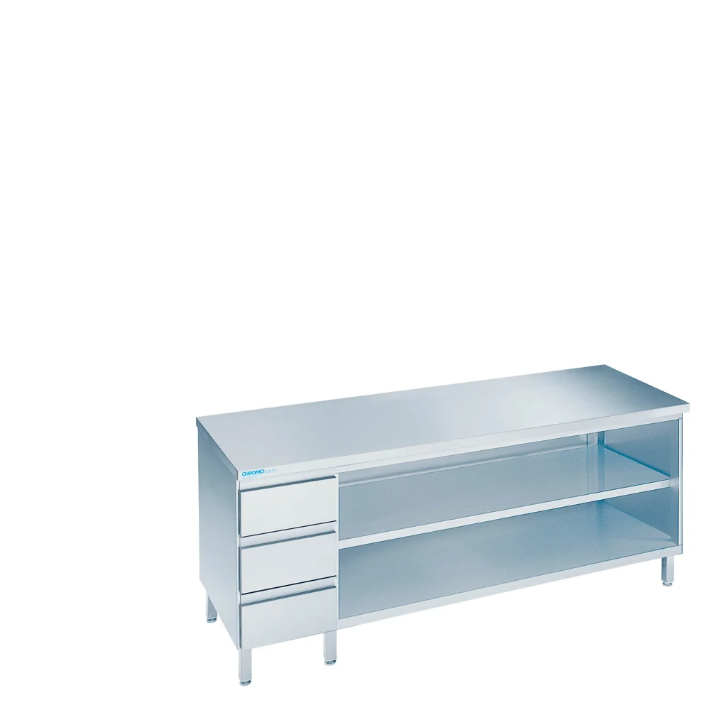 Bild von Arbeitsschrank offen mit Schubaldenblock links, mit Tischplatte allseits ab - 2000x700x850/900 mm