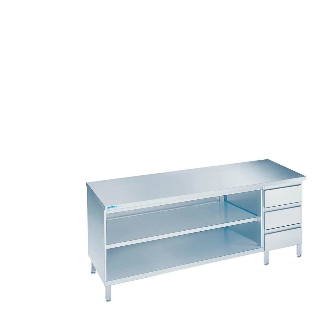 Bild von Arbeitsschrank offen mit Schubaldenblock rechts, mit Tischplatte allseits ab - 2000x700x850/900 mm