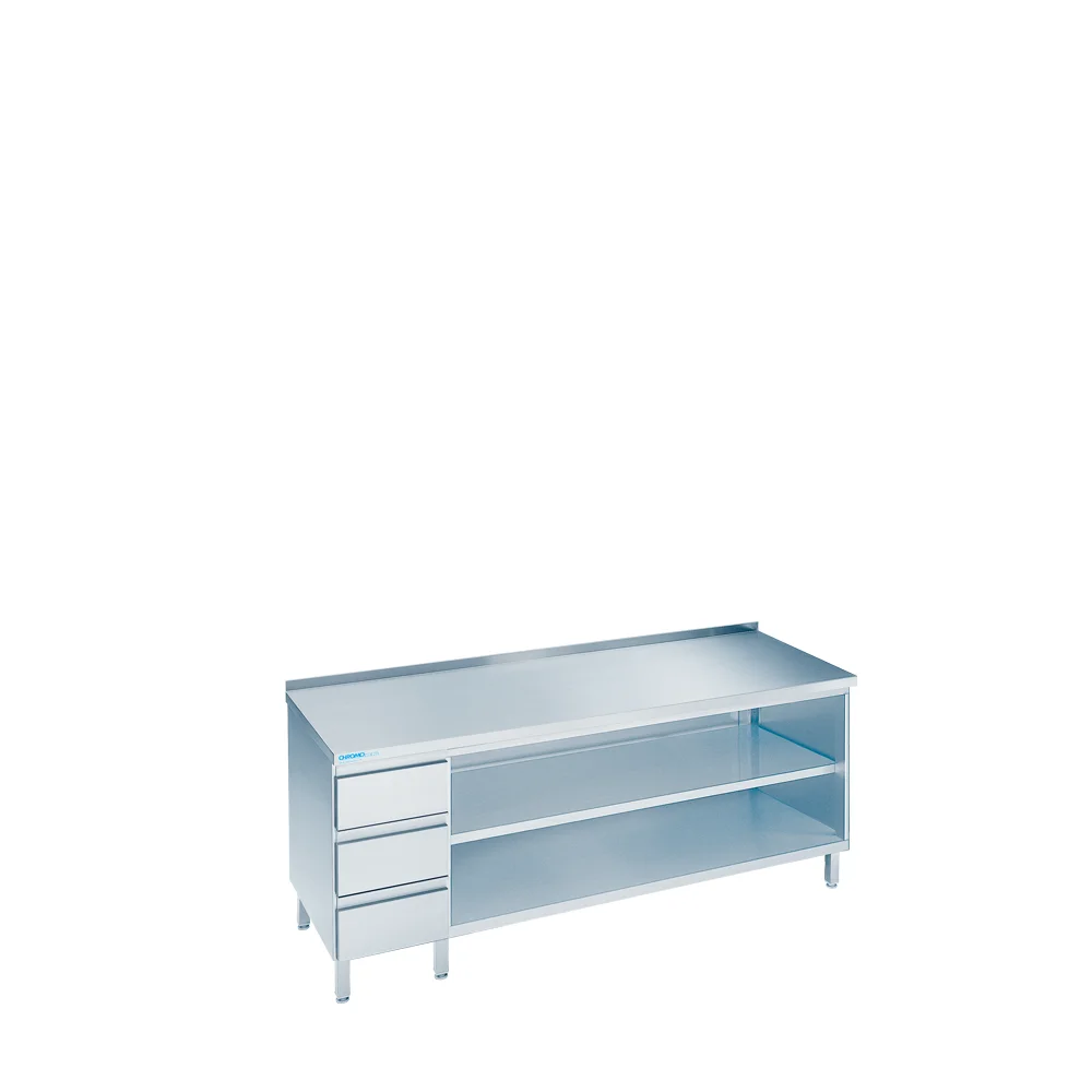 Bild von Arbeitsschrank offen mit Schubaldenblock links, mit Tischplatte hinten auf - 1800x700x850/900 mm