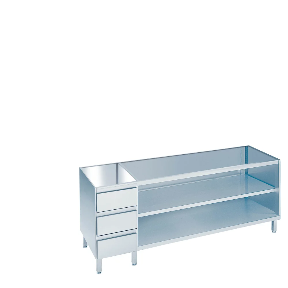 Bild von Arbeitsschrank offen mit Schubaldenblock links, ohne Tischplatte - 1800x660(700)x800/850 mm
