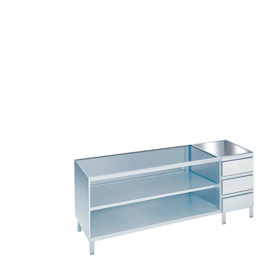 Bild von Arbeitsschrank offen mit Schubaldenblock rechts, ohne Tischplatte - 1800x660(700)x800/850 mm