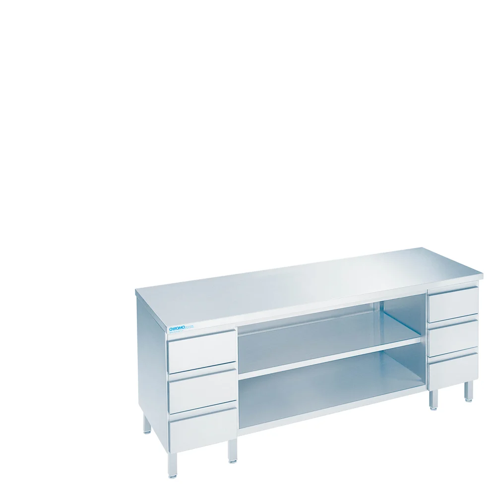 Bild von Arbeitsschrank offen mit Schubaldenblöcken, mit Tischplatte allseits ab - 2200x700x850/900 mm