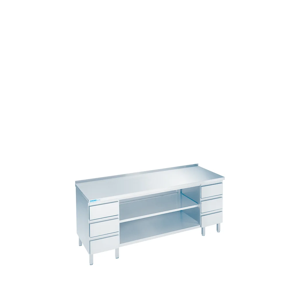 Bild von Arbeitsschrank offen mit Schubaldenblöcken, mit Tischplatte hinten auf - 2000x700x850/900 mm