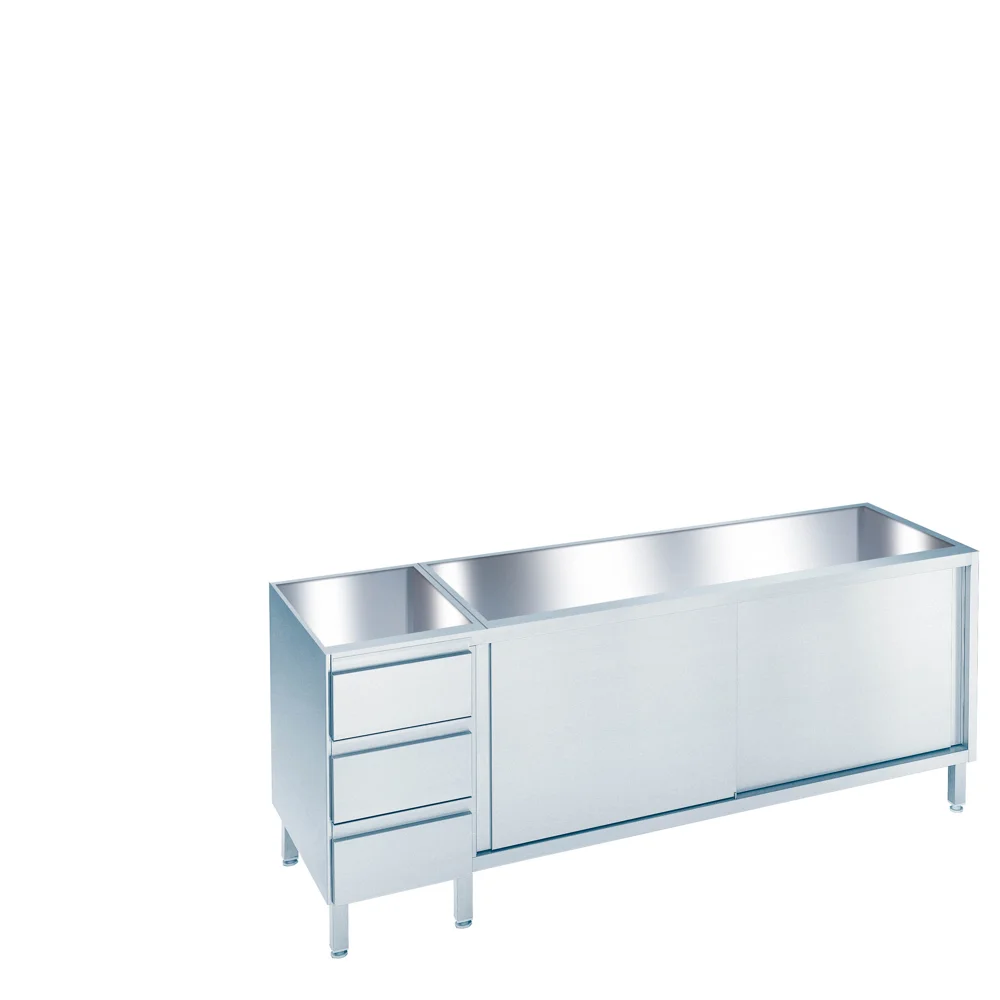 Bild von Arbeitsschrank mit Schiebetüren und Schubladenblock links, ohne Tischplatte - 1800x560(600)x800/850 mm