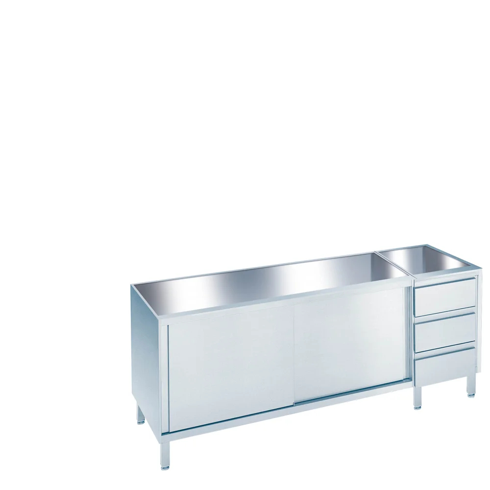 Bild von Arbeitsschrank mit Schiebetüren und Schubladenblock rechts, ohne Tischplatte - 1800x560(600)x800/850 mm