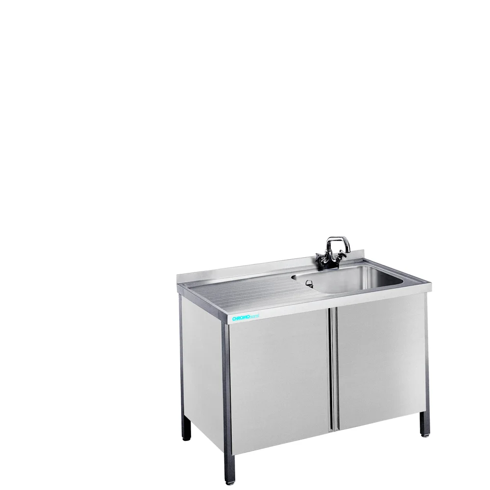 Bild von Spültisch mit 1 Becken rechts und Flügeltüren - 1200x600x850/900 mm