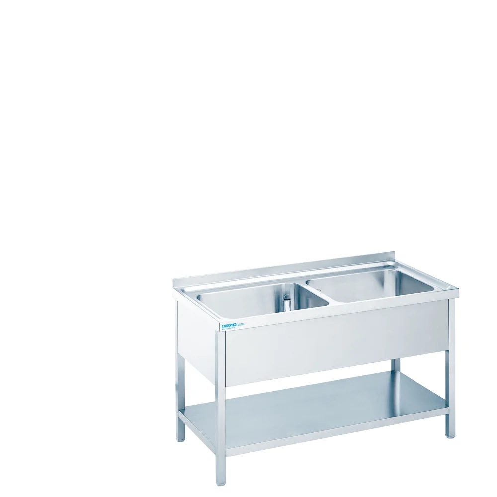 Bild von Spültisch mit 2 Becken Mittig und Zwischenboden - 1400x700x850/900 mm