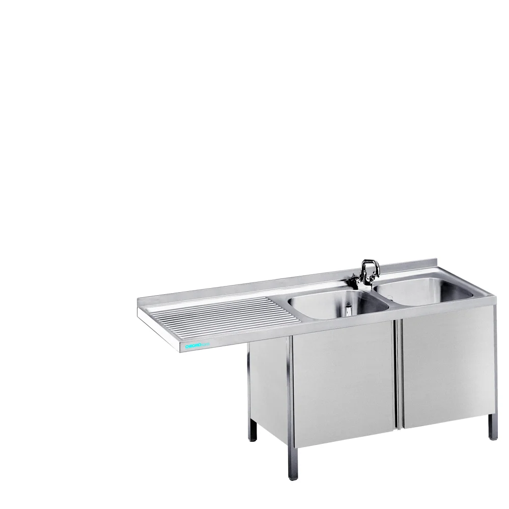 Bild von Spülcenter mit 2 Becken rechts und Flügeltüren - 1500x600x850/900 mm