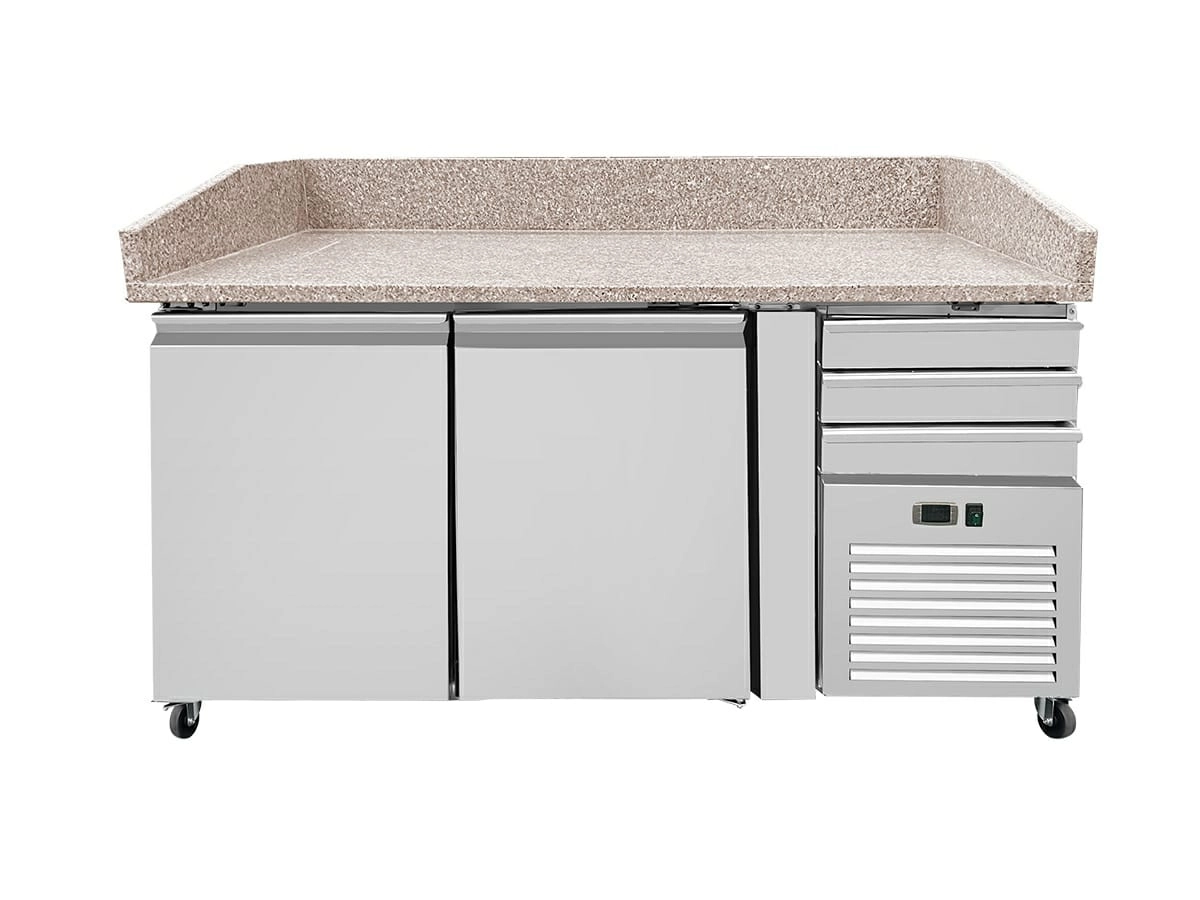 Bild von Pizza Kühltisch PRO, Granit rosa-grau, 2 Türen + 3 Schubladen, 160 x 80