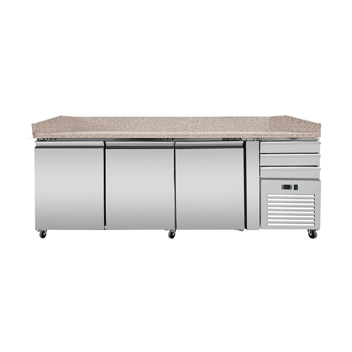 Bild von Pizza Kühltisch PRO, Granit rosa-grau, 3 Türen + 3 Schubladen, 210x80