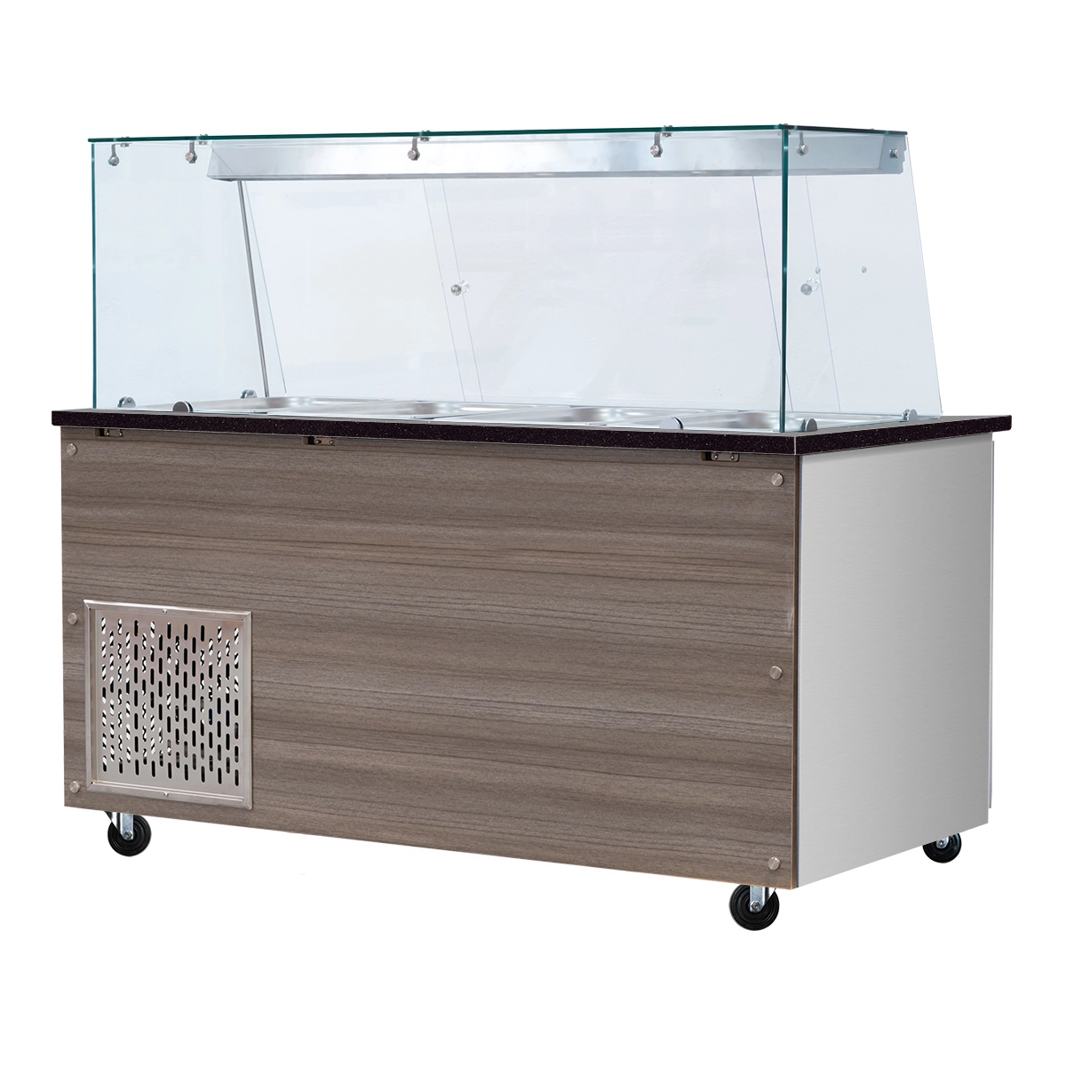 Bild von SNACK-Line, Kalte Theke, 4x GN1/1, Granit Star Galaxy schwarz, 153x82x85.5 Glasaufbau Klarglas  mit Zwischenablage, H=496mm