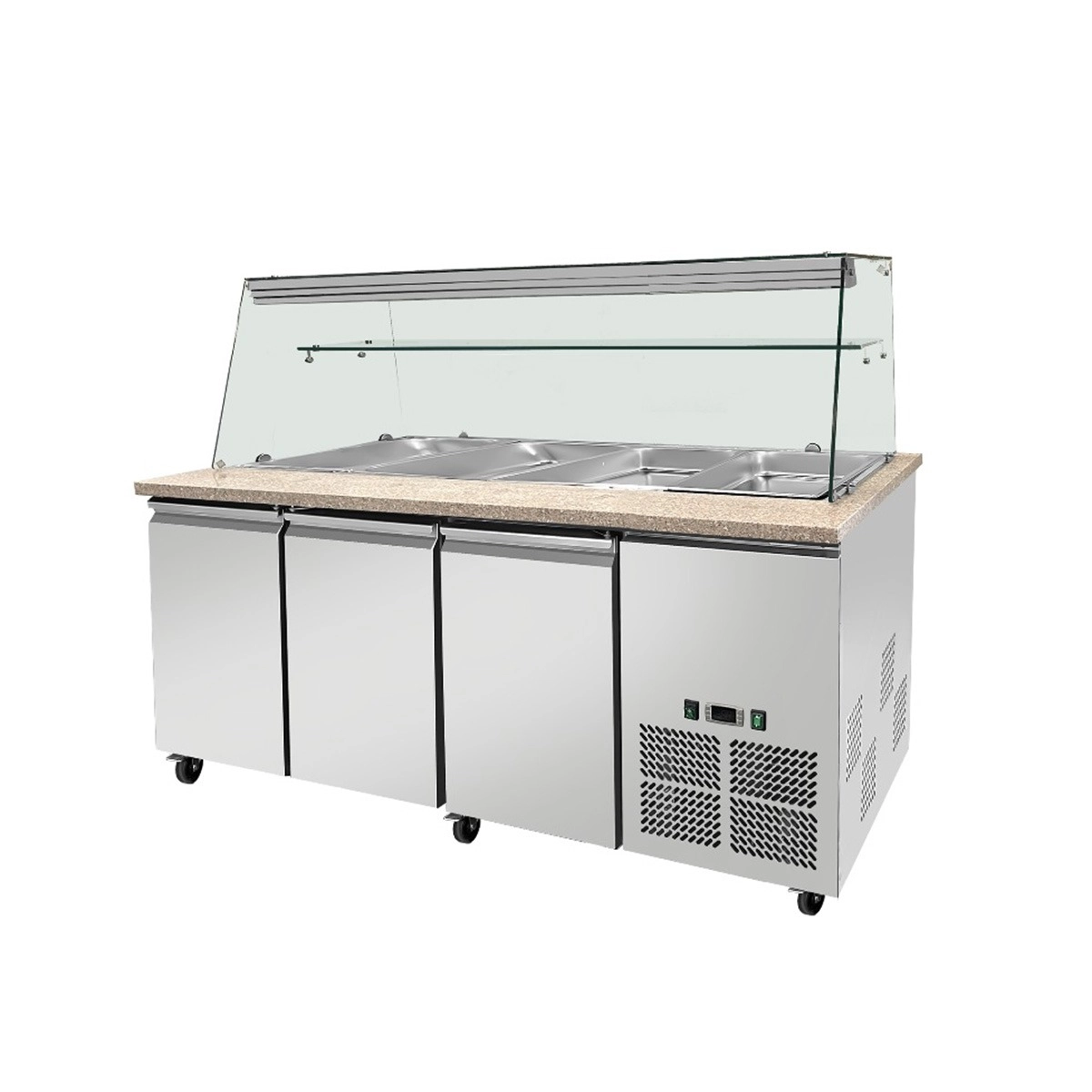 Bild von SNACK-Line, Kalte Theke, 5x GN1/1, Granit rosa-grau, 188x82x85.5 Glasaufbau Klarglas  mit Zwischenablage, H=496mm