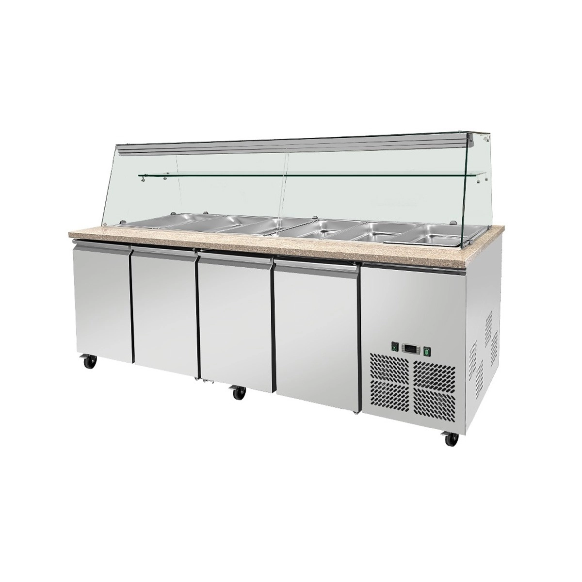 Bild von SNACK-Line, Kalte Theke, 6x GN1/1, Granit rosa-grau, 223x82x85.5 Glasaufbau Klarglas  mit Zwischenablage, H=496mm
