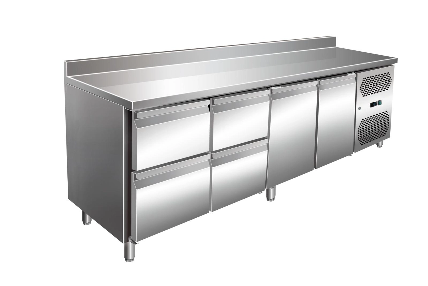 Bild von VIP Kühltisch mit 2x 2 Schubladen und 2 Türen und Aufkantung -2 bis +8°C 2.230x600x960 mm