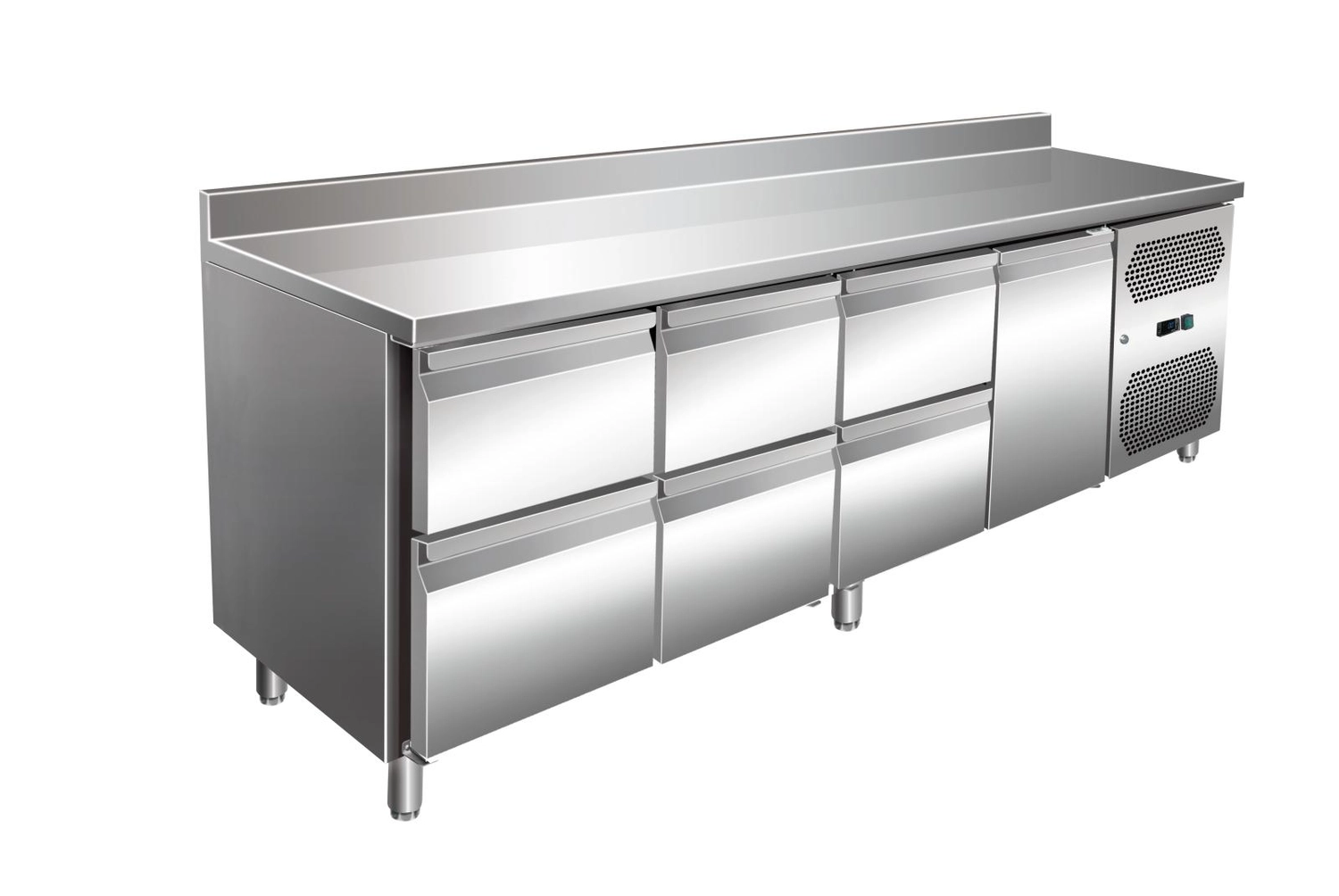 Bild von VIP Kühltisch mit 3x 2 Schubladen und 1 Tür und Aufkantung -2 bis +8°C 2.230x600x960 mm
