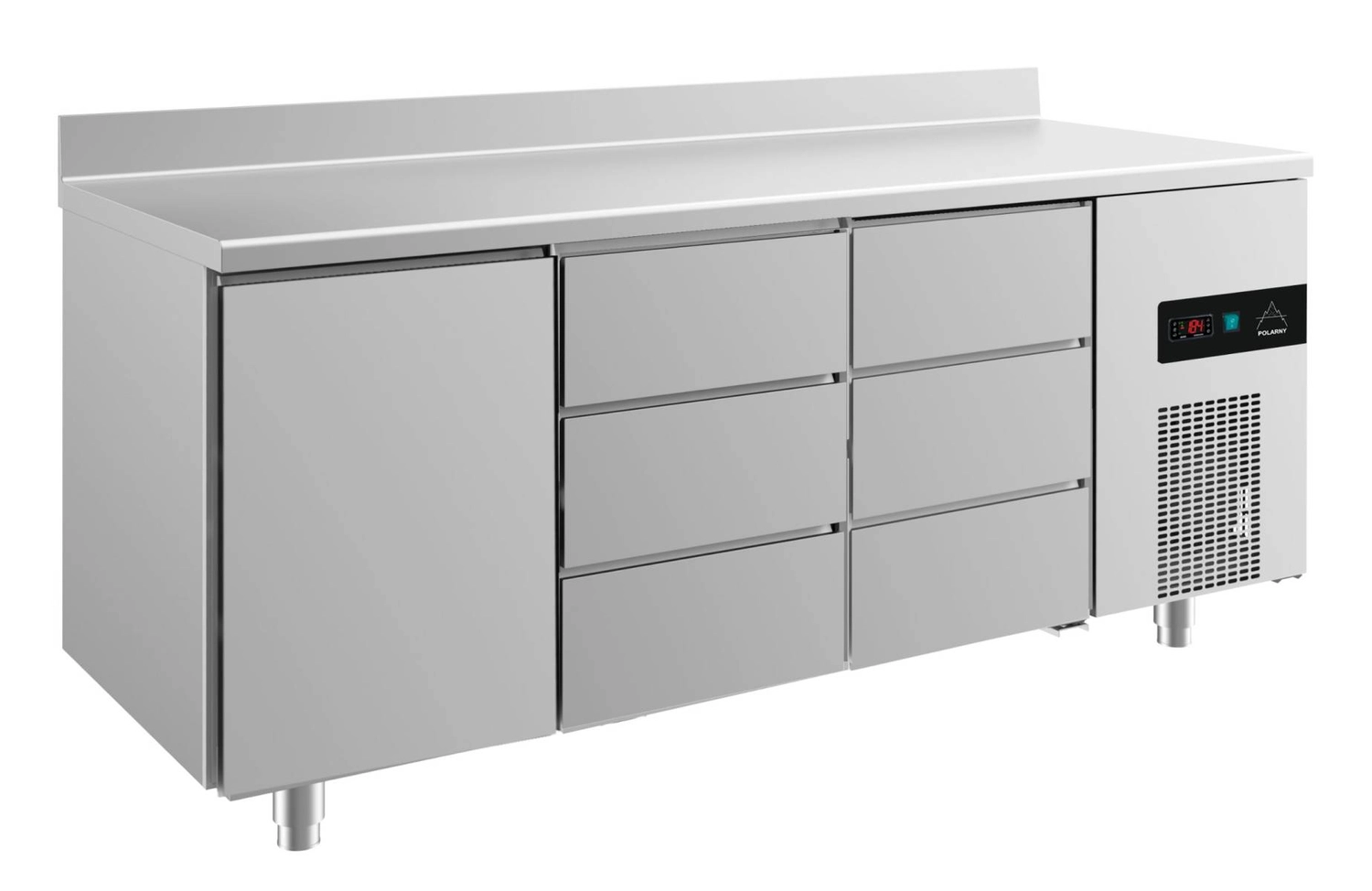 Bild von Kühltisch -2 bis +8°C 1865x700x850mm mit 1x Tür und 2x drei Schubladen u. Aufkantung