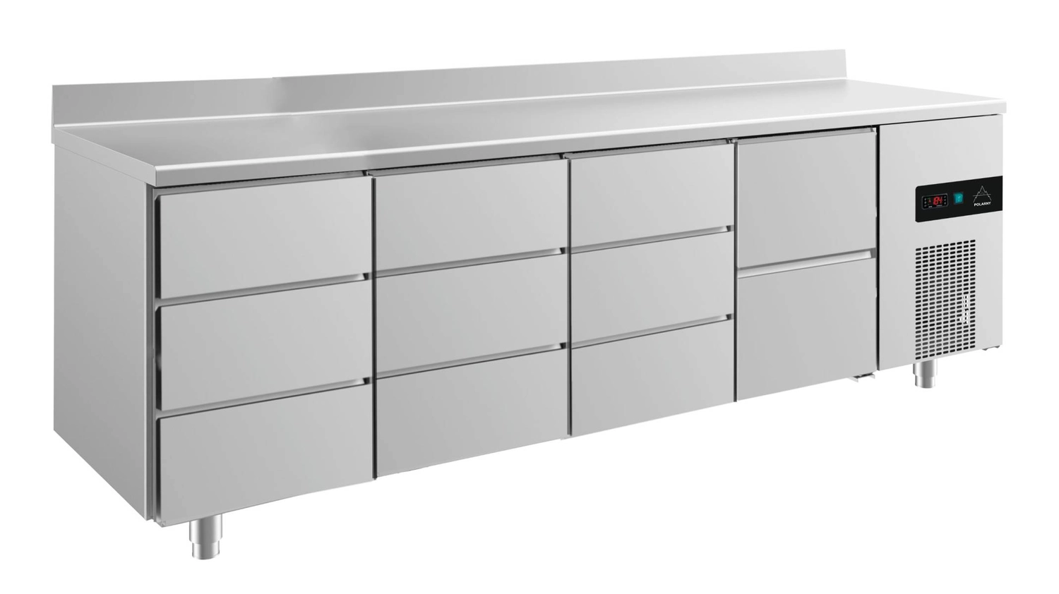 Bild von Kühltisch -2 bis +8°C 2330x700x850mm mit 1x zwei Schubladen und 3x drei Schubladen u. Aufkantung