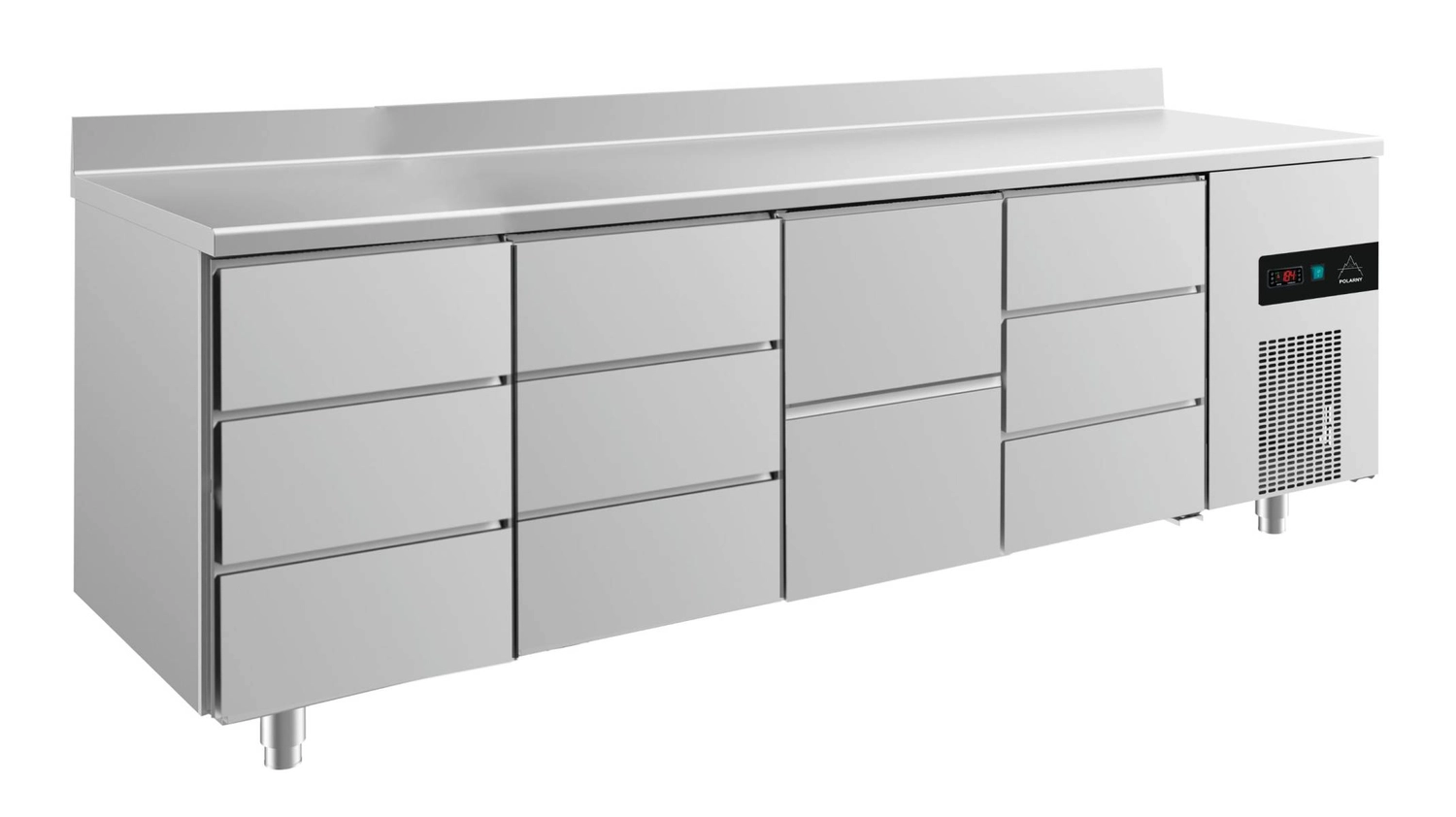 Bild von Kühltisch -2 bis +8°C 2330x700x850mm mit 1x zwei Schubladen und 3x drei Schubladen u. Aufkantung