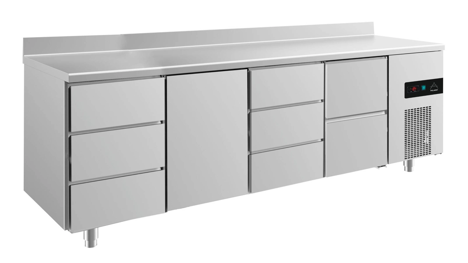 Bild von Kühltisch -2 bis +8°C 2330x700x850mm mit 1x Tür, 1x zwei Schubladen und 2x 3 Schubladen u. Aufkantung