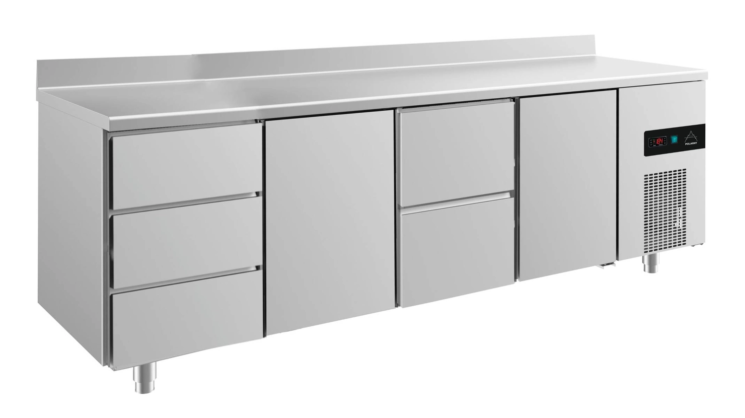 Bild von Kühltisch -2 bis +8°C 2330x700x850mm mit 2x Türen, 1x zwei Schubladen und 1x 3 Schubladen u. Aufkantung