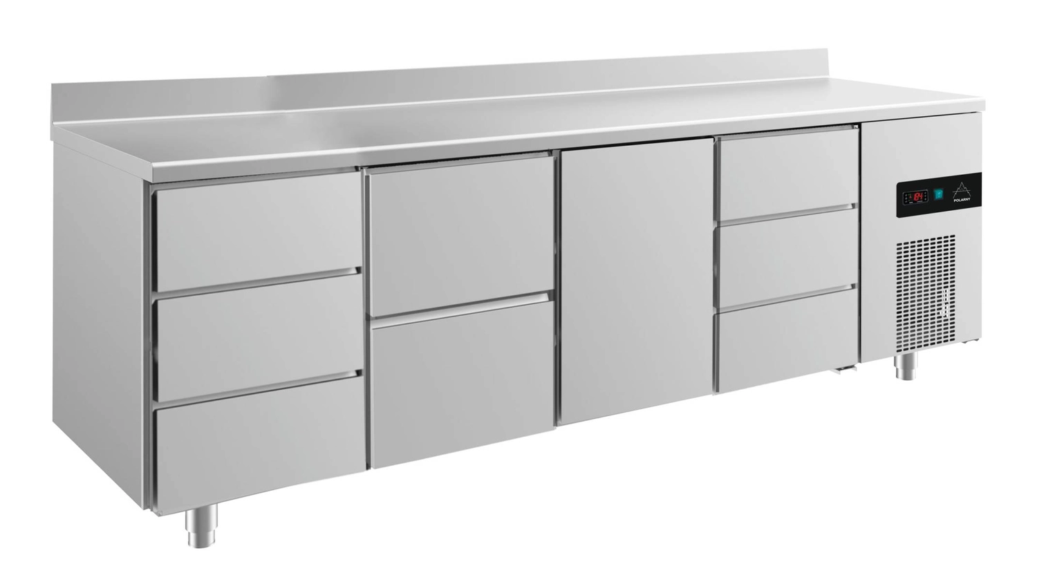 Bild von Kühltisch -2 bis +8°C 2330x700x850mm mit 1x Tür, 1x zwei Schubladen und 2x 3 Schubladen u. Aufkantung
