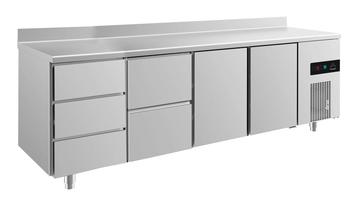 Bild von Kühltisch -2 bis +8°C 2330x700x850mm mit 2x Türen, 1x zwei Schubladen und 1x 3 Schubladen u. Aufkantung