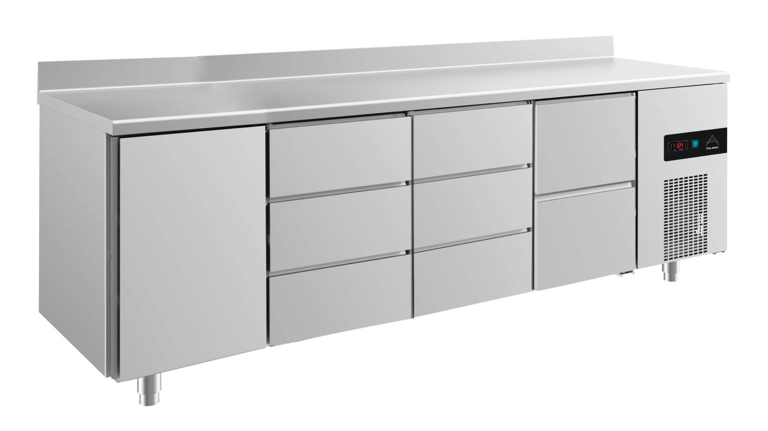 Bild von Kühltisch -2 bis +8°C 2330x700x850mm mit 1x Tür, 1x zwei Schubladen und 2x 3 Schubladen u. Aufkantung