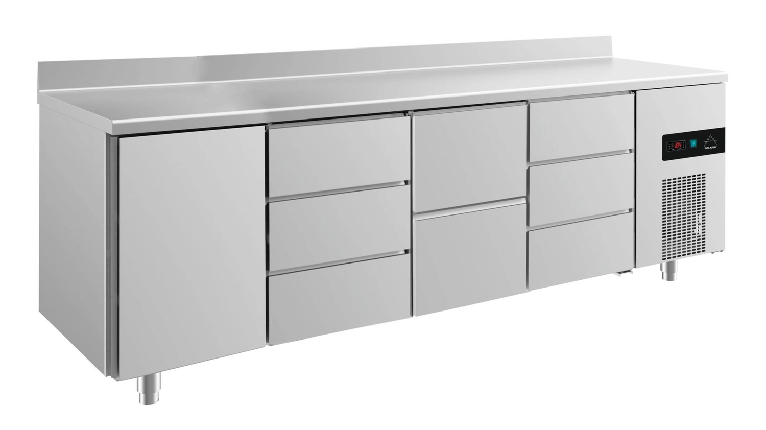 Bild von Kühltisch -2 bis +8°C 2330x700x850mm mit 1x Tür, 1x zwei Schubladen und 2x 3 Schubladen u. Aufkantung