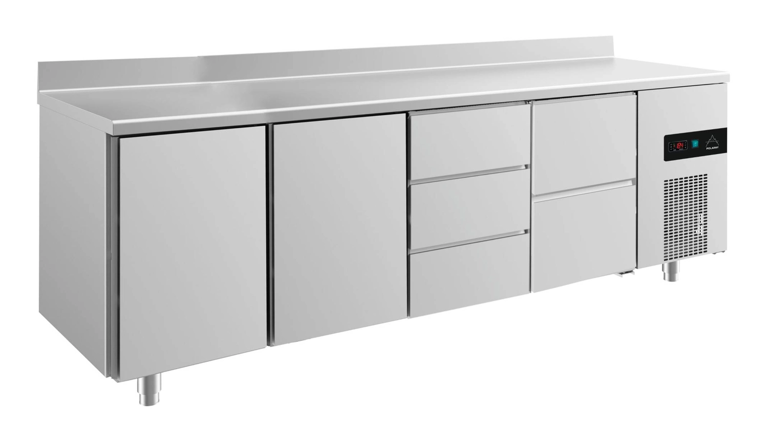 Bild von Kühltisch -2 bis +8°C 2330x700x850mm mit 2x Türen, 1x zwei Schubladen und 1x 3 Schubladen u. Aufkantung
