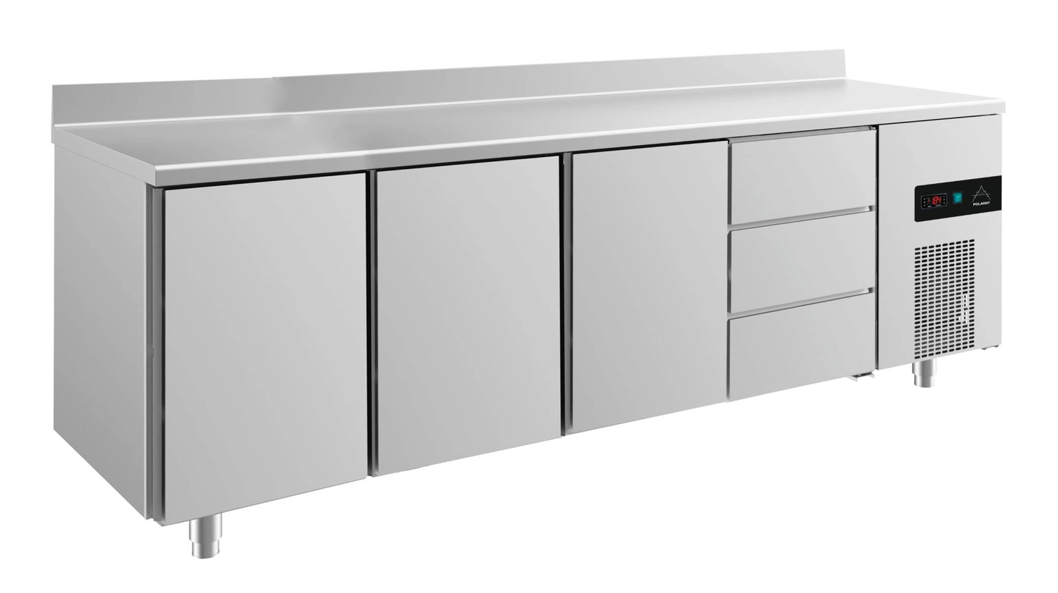 Bild von Kühltisch -2 bis +8°C 2330x700x850mm mit 3x Türen und 1x drei Schubladen u. Aufkantung