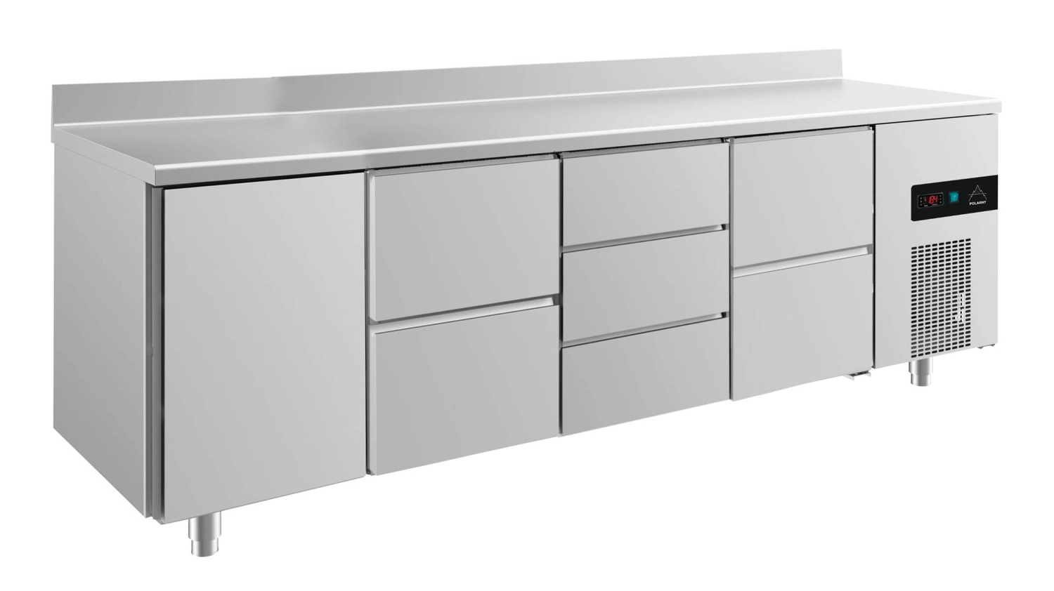 Bild von Kühltisch -2 bis +8°C 2330x700x850mm mit 1x Tür, 2x zwei Schubladen und 1x 3 Schubladen u. Aufkantung