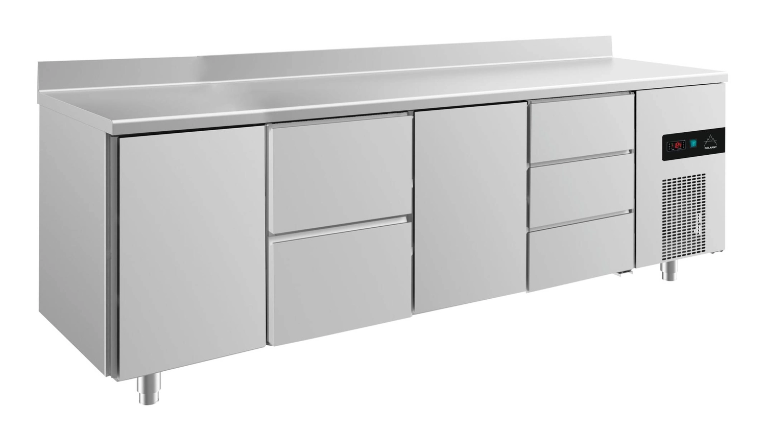 Bild von Kühltisch -2 bis +8°C 2330x700x850mm mit 2x Türen, 1x zwei Schubladen und 1x 3 Schubladen u. Aufkantung