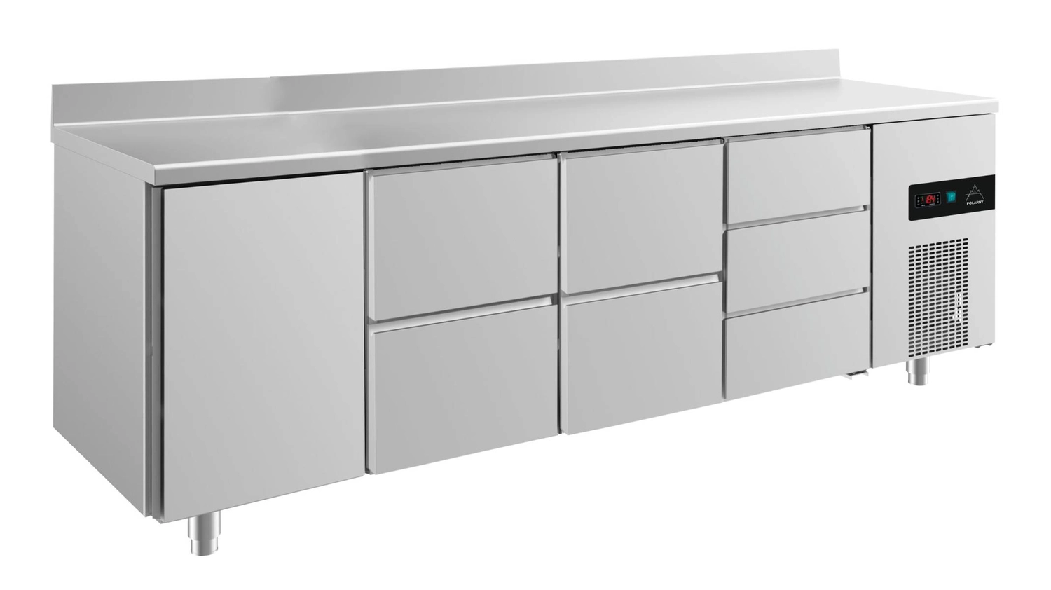Bild von Kühltisch -2 bis +8°C 2330x700x850mm mit 1x Tür, 2x zwei Schubladen und 1x 3 Schubladen u. Aufkantung