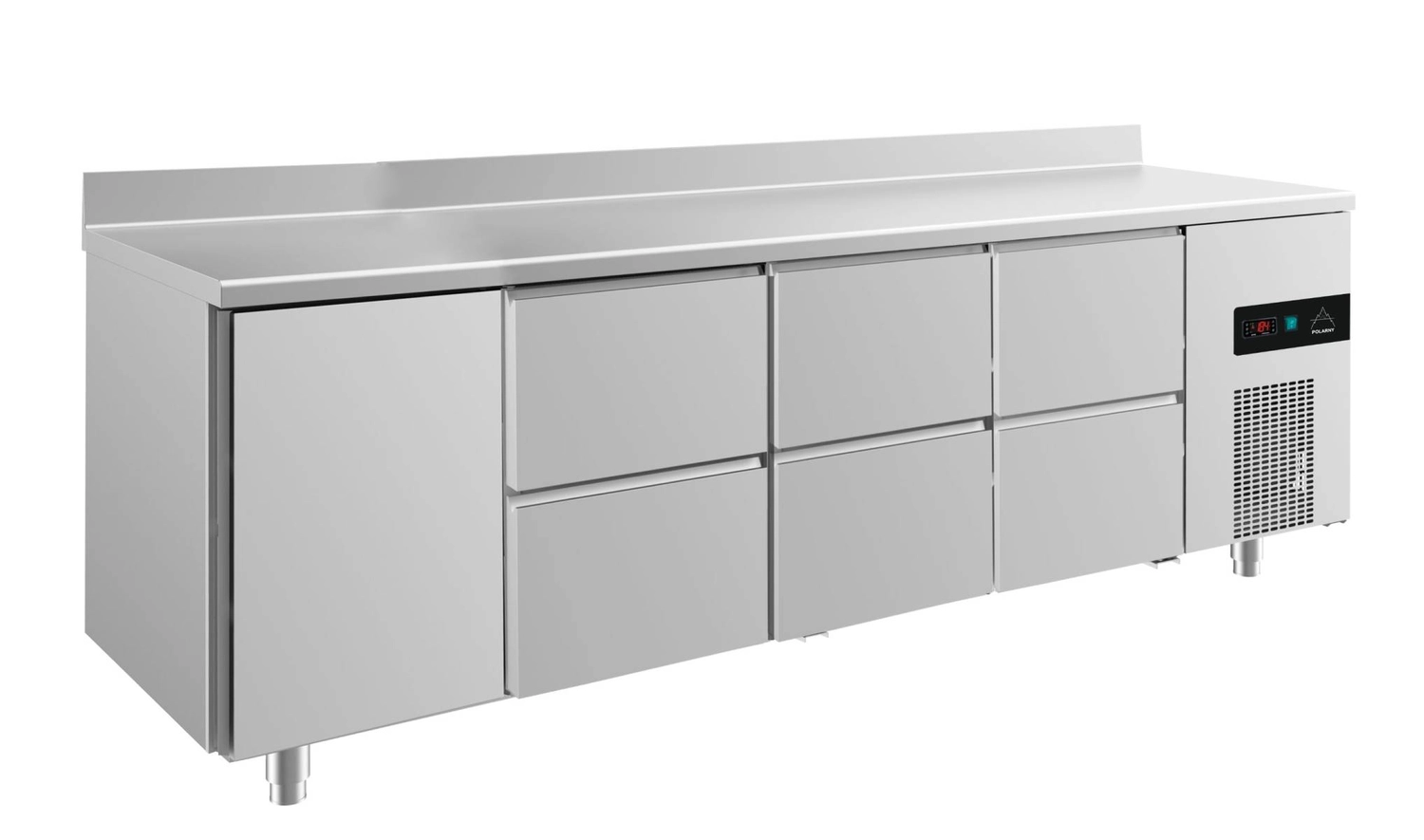 Bild von Kühltisch -2 bis +8°C 2330x700x850mm mit 1x Tür und 3x zwei Schubladen u. Aufkantung