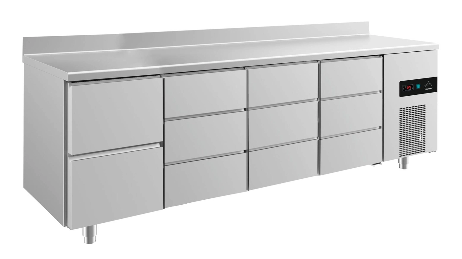 Bild von Kühltisch -2 bis +8°C 2330x700x850mm mit 1x zwei Schubladen und 3x drei Schubladen u. Aufkantung