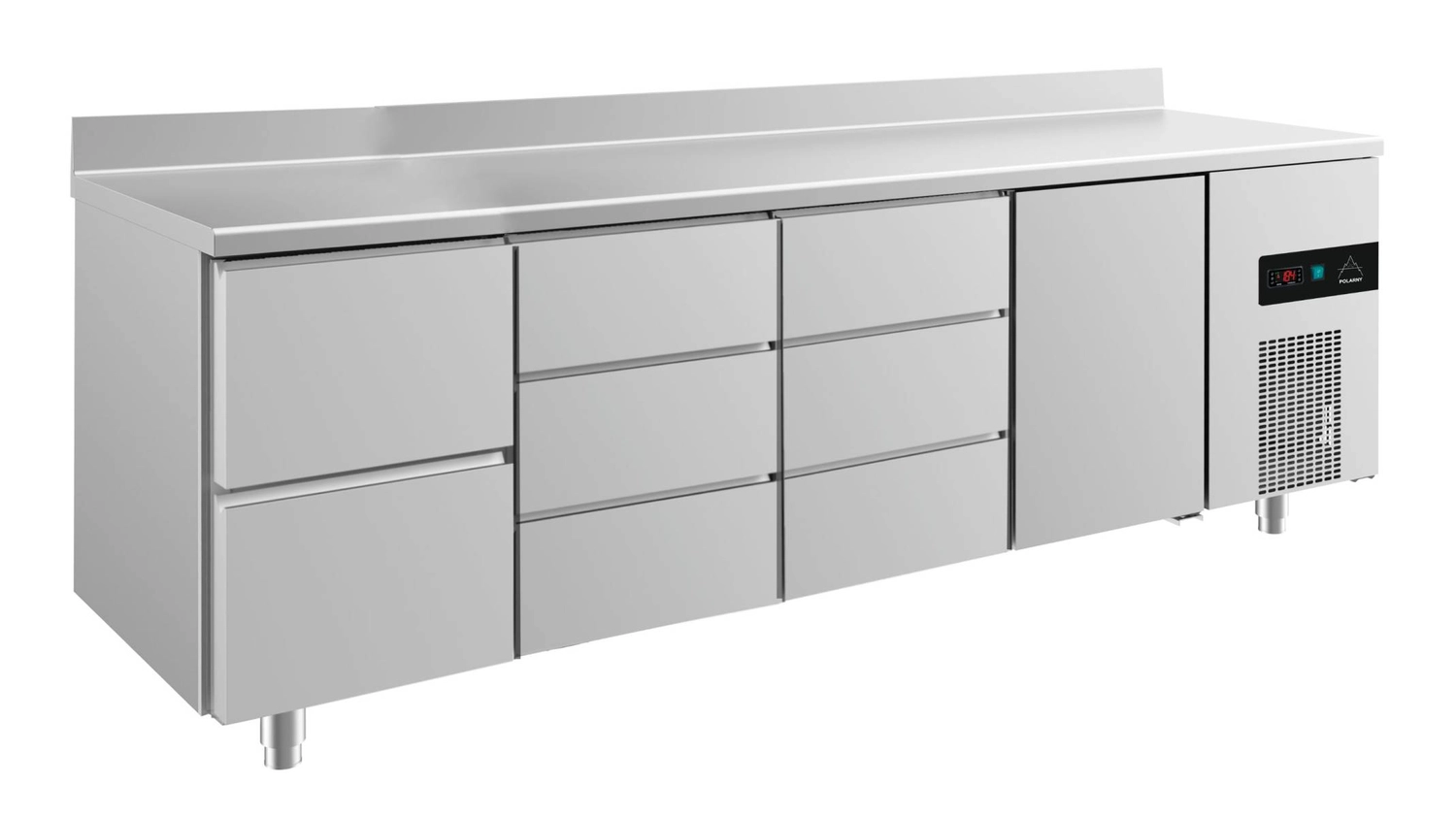 Bild von Kühltisch -2 bis +8°C 2330x700x850mm mit 1x Tür, 1x zwei Schubladen und 2x 3 Schubladen u. Aufkantung