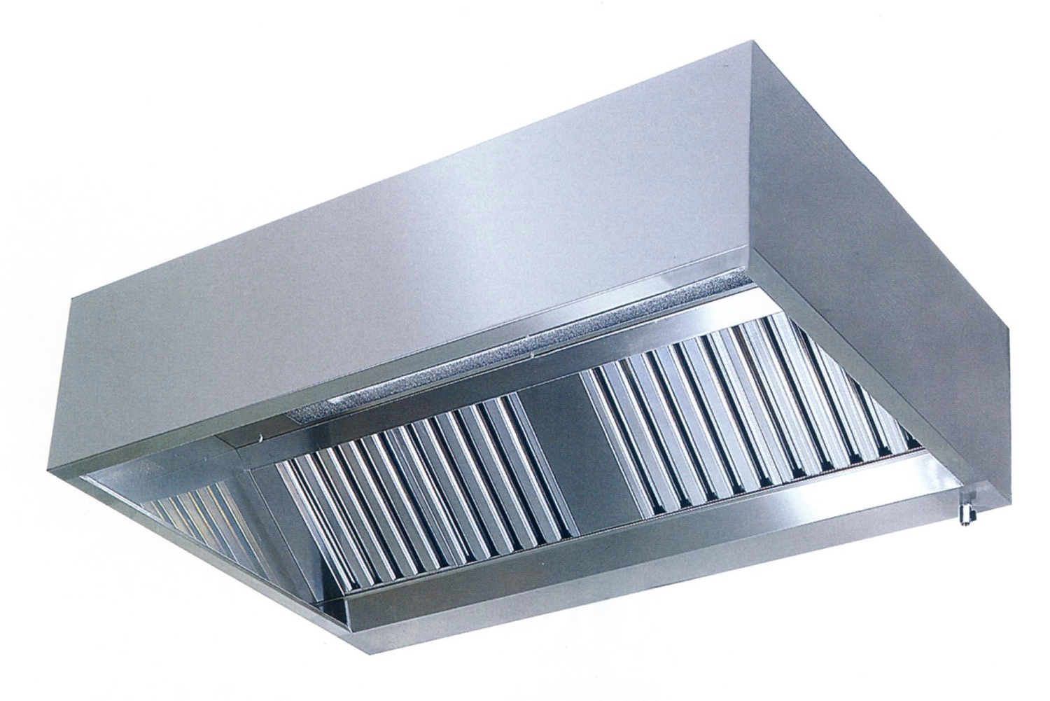 Bild von Wandhaube Kastenform Edelstahl, ohne Motor umlaufende Fettauffangrinne,  herausnehmbare Flammschutzfilter Typ-B, Beleuchtung mit Leuchtstoffröhre, Fettablassventil