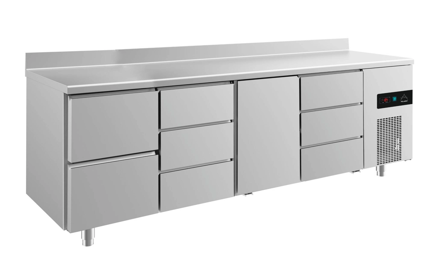Bild von Kühltisch -2 bis +8°C 2330x700x850mm mit 1x Tür, 1x zwei Schubladen und 2x drei Schubladen u. Aufkantung