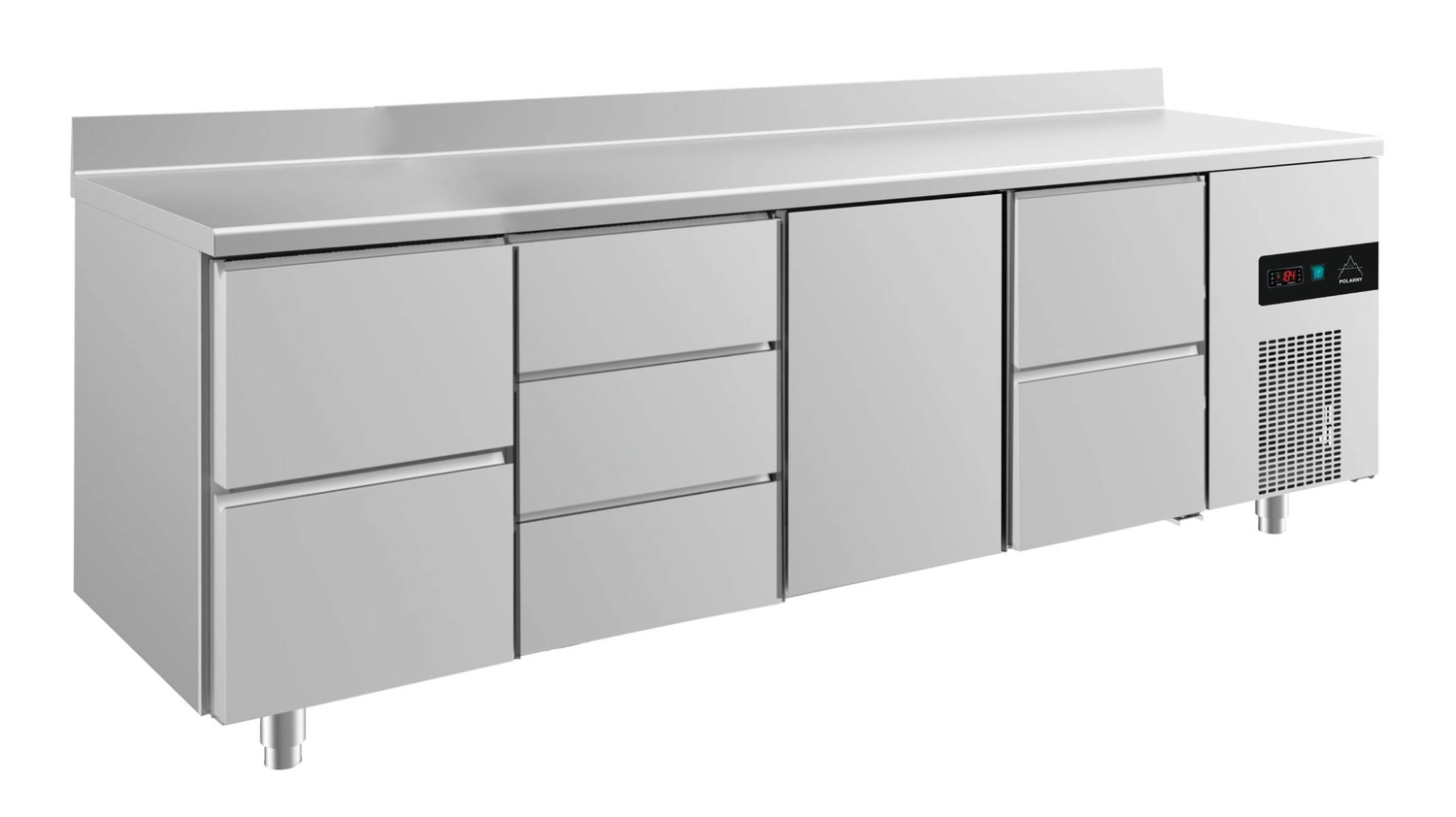 Bild von Kühltisch -2 bis +8°C 2330x700x850mm mit 1x Tür, 2x zwei Schubladen und 1x 3 Schubladen u. Aufkantung