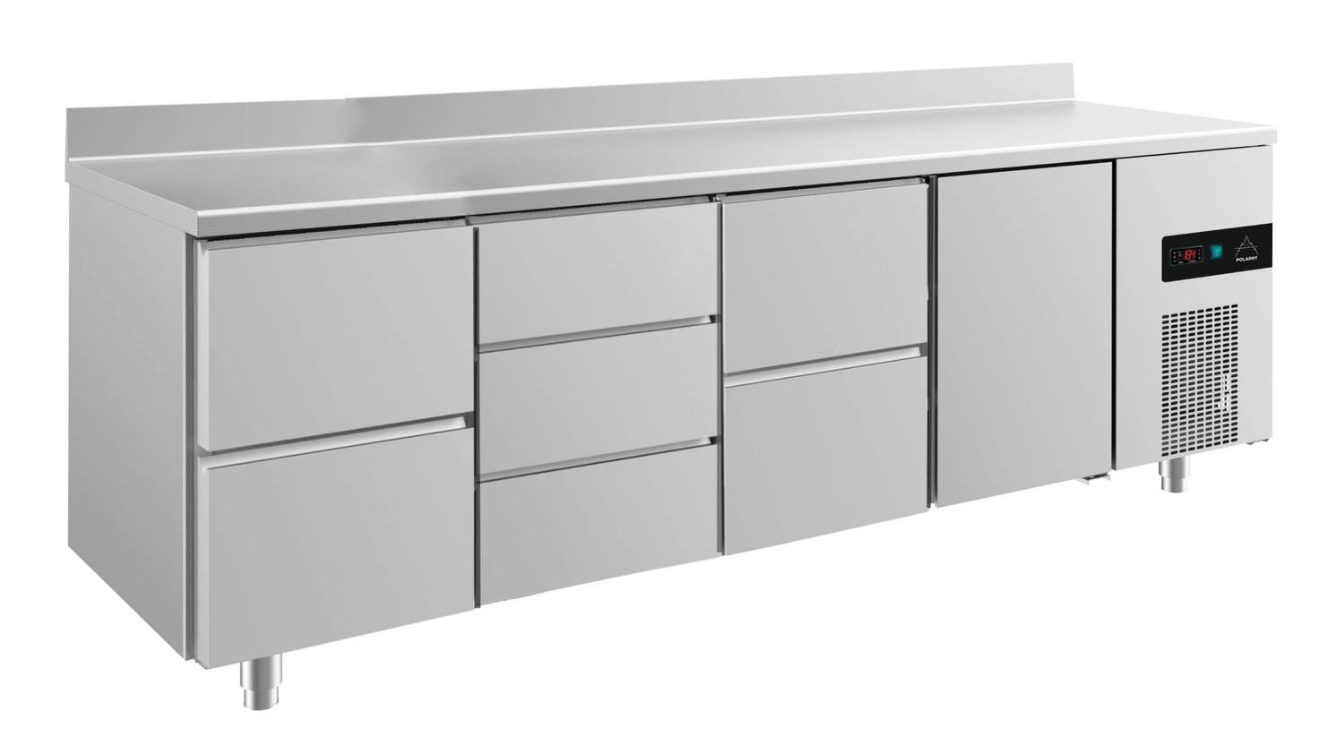 Bild von Kühltisch -2 bis +8°C 2330x700x850mm mit 1x Tür, 2x zwei Schubladen und 1x 3 Schubladen u. Aufkantung