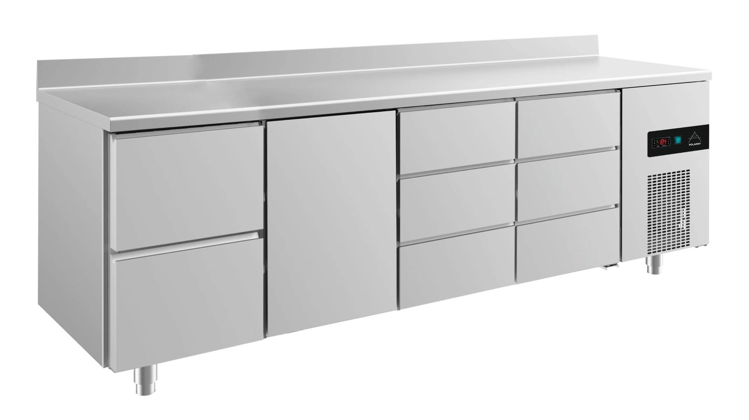Bild von Kühltisch -2 bis +8°C 2330x700x850mm mit 1x Tür, 1x zwei Schubladen und 2x 3 Schubladen u. Aufkantung