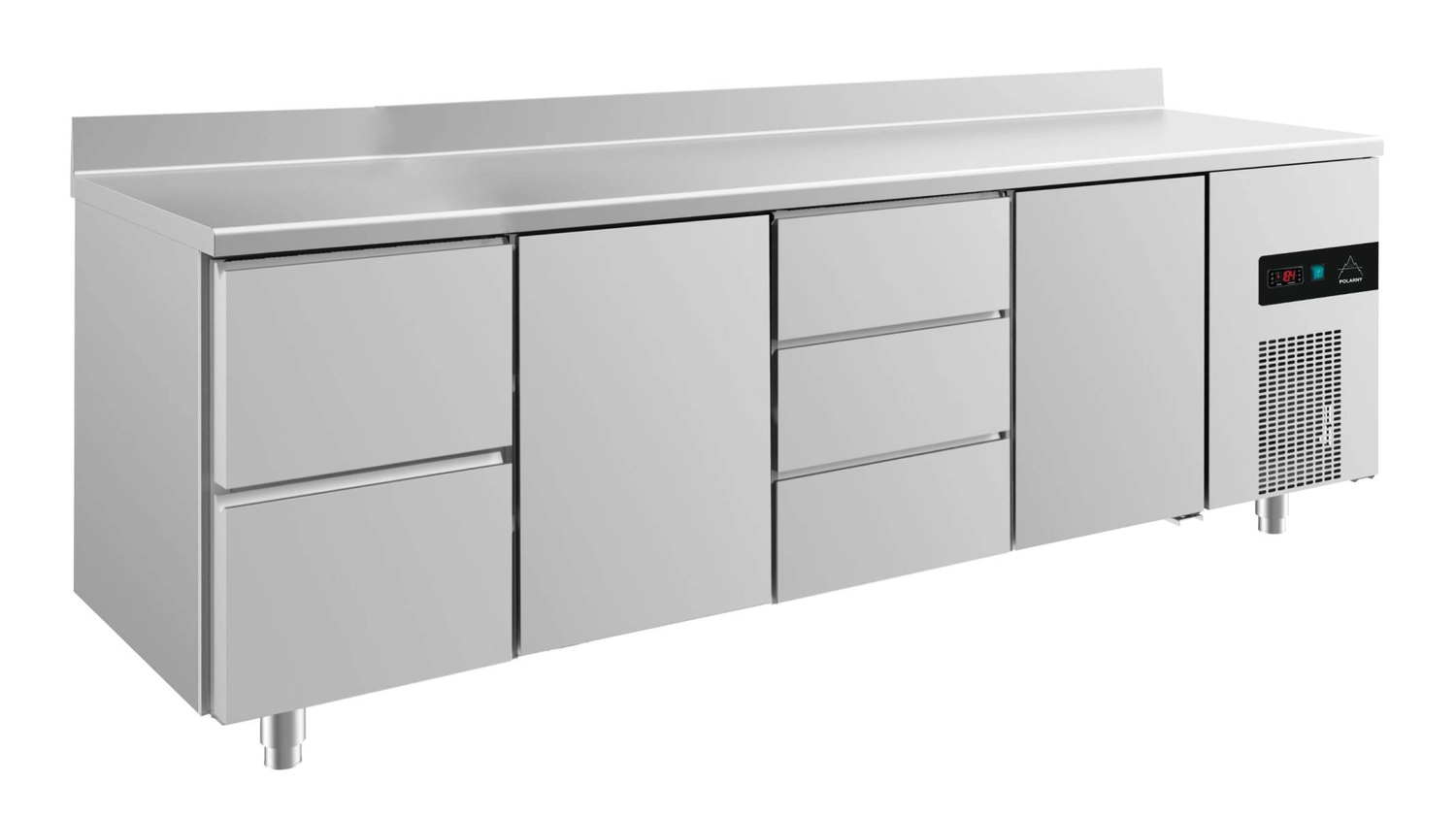 Bild von Kühltisch -2 bis +8°C 2330x700x850mm mit 2x Türen, 1x zwei Schubladen und 1x 3 Schubladen u. Aufkantung