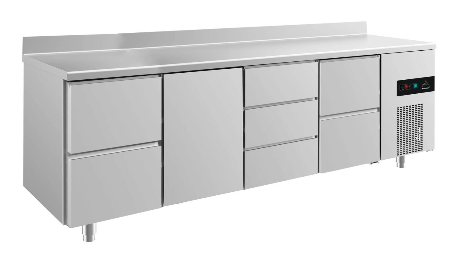 Bild von Kühltisch -2 bis +8°C 2330x700x850mm mit 1x Tür, 2x zwei Schubladen und 1x 3 Schubladen u. Aufkantung