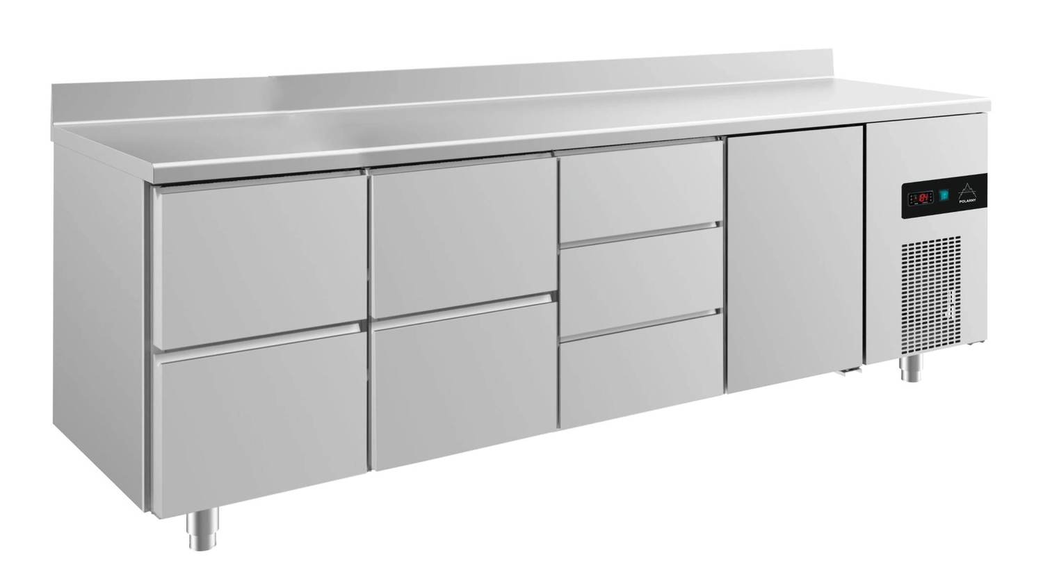Bild von Kühltisch -2 bis +8°C 2330x700x850mm mit 1x Tür und 3x zwei Schubladen u. Aufkantung