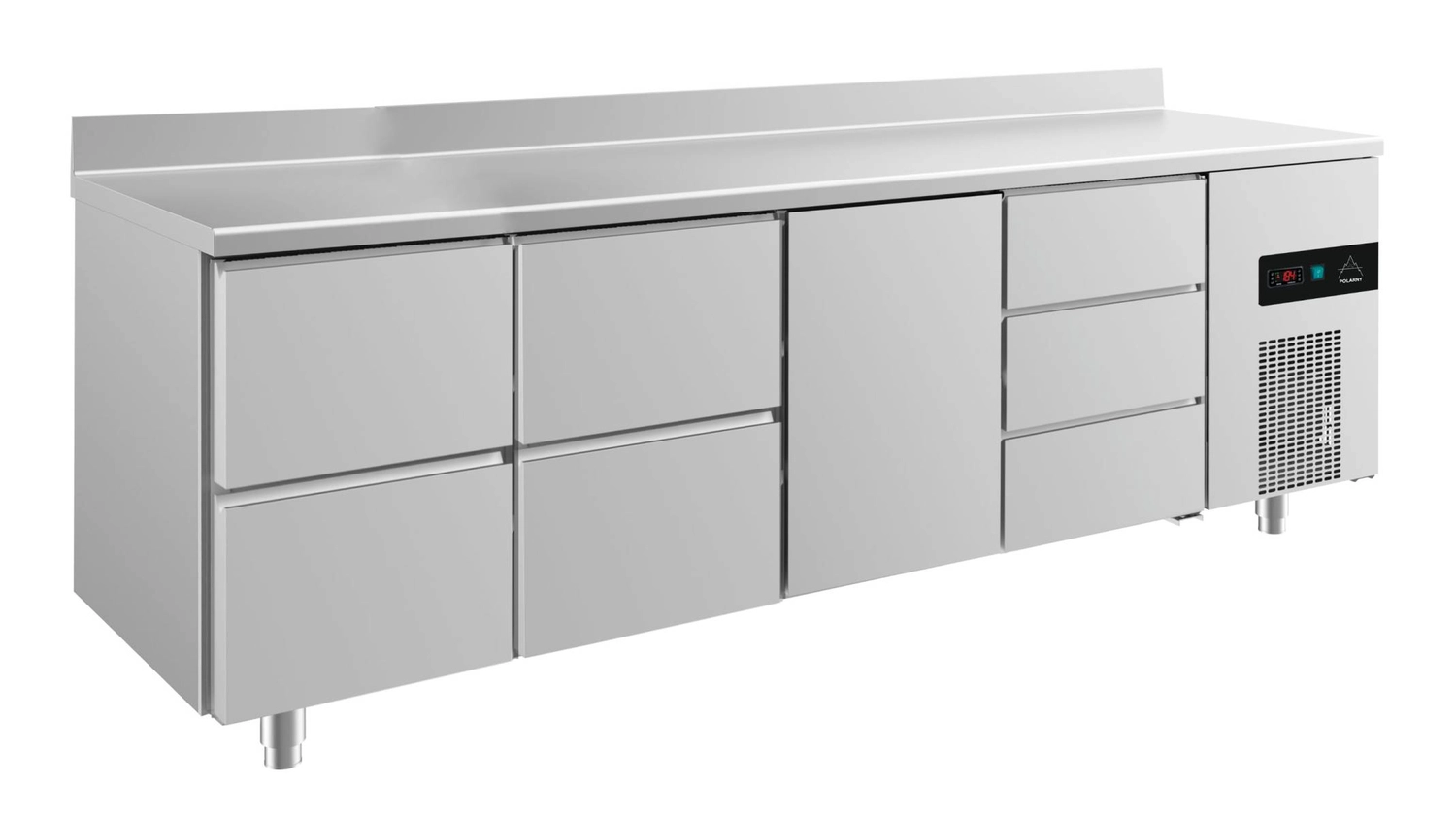 Bild von Kühltisch -2 bis +8°C 2330x700x850mm mit 1x Tür, 2x zwei Schubladen und 1x 3 Schubladen u. Aufkantung