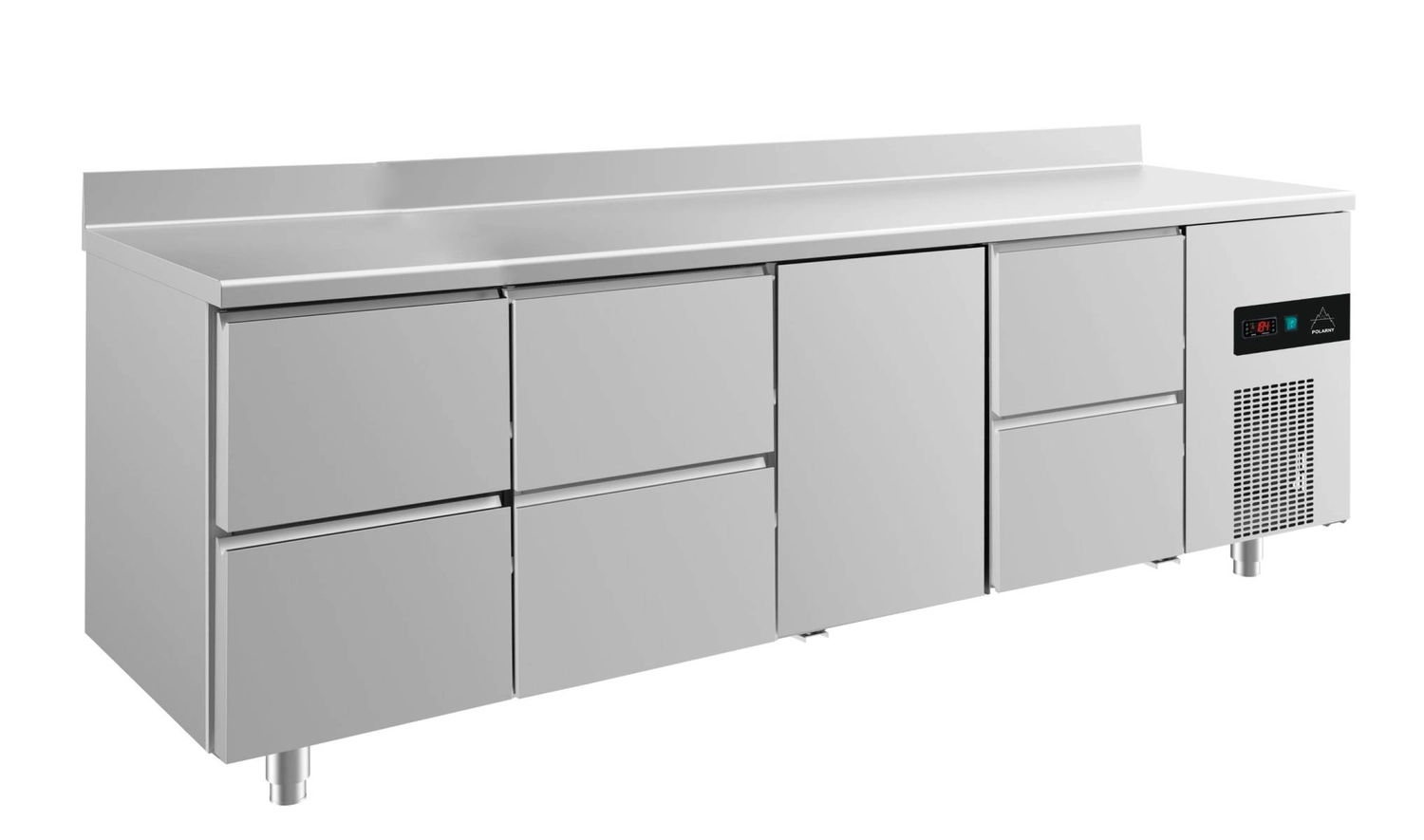 Bild von Kühltisch -2 bis +8°C 2330x700x850mm mit 1x Tür und 3x zwei Schubladen u. Aufkantung