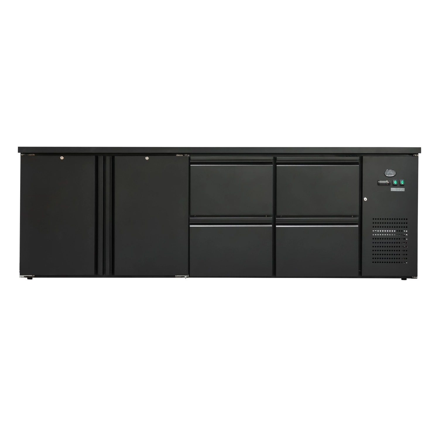 Bild von Flaschenkühltisch 600 Liter | Schwarz | 2 Türen + 4 Schubladen | 2545 x 520 x 840 mm